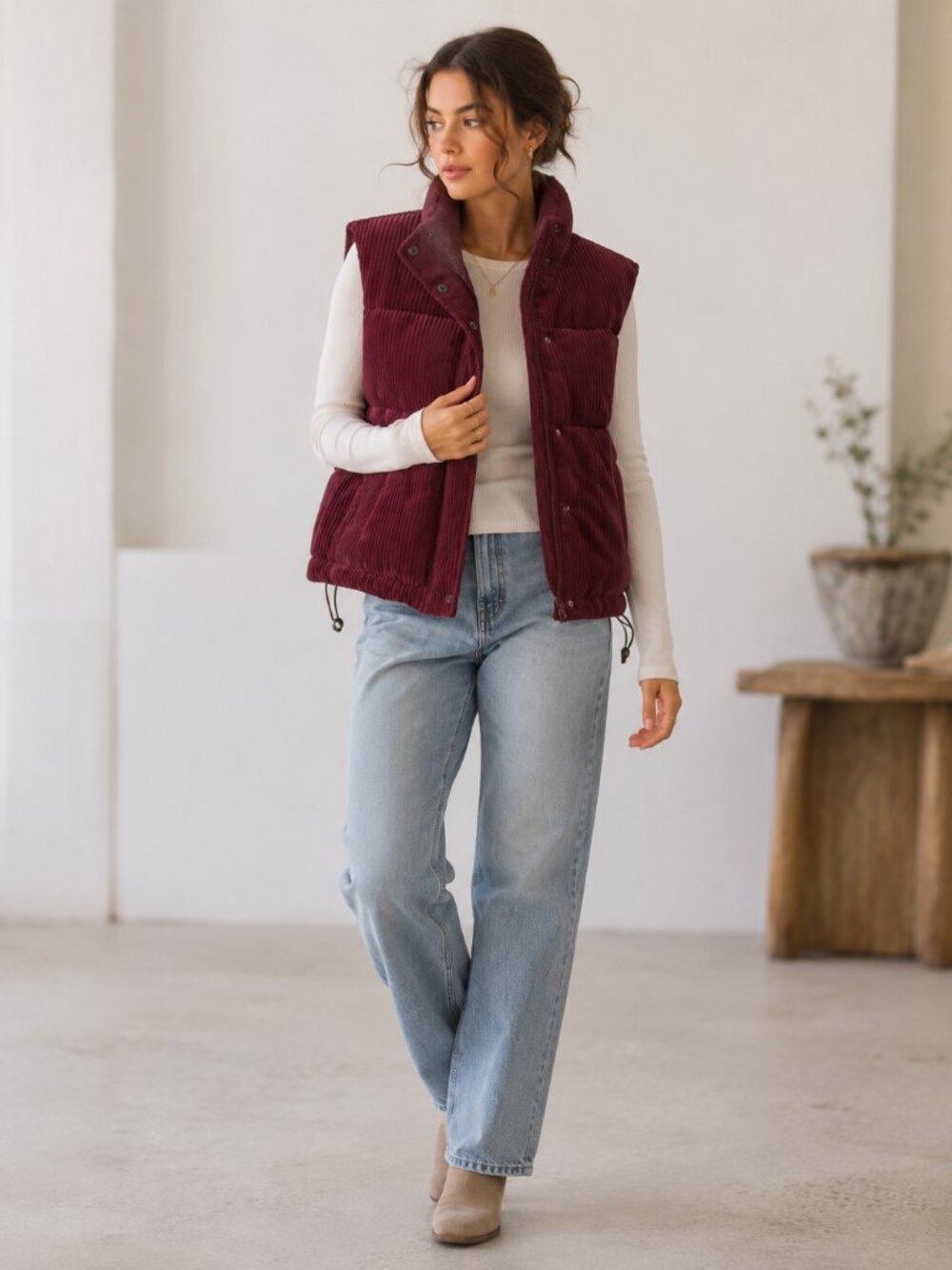 7 For All Mankind Corduroy Puffer Vest‎ Burgundy S Fall